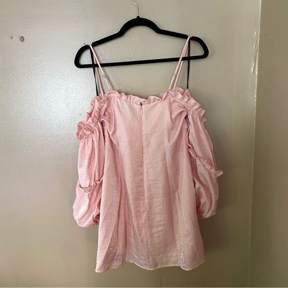 Majorelle Tempest Mini Dress pink cloud off shoulder ruffles Sz S Revolve NWOT - Picture 4 of 7